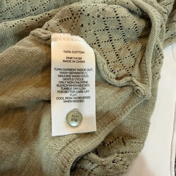 Frye Womens Pointelle Knit Scalloped Cardigan Sweater Beige Size M 100% cotton - Picture 9 of 12